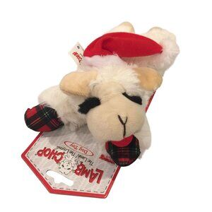 Lamb Chop Holiday Plush Squeak 7" Dog Toy Plaid Paws Red Santa Hat